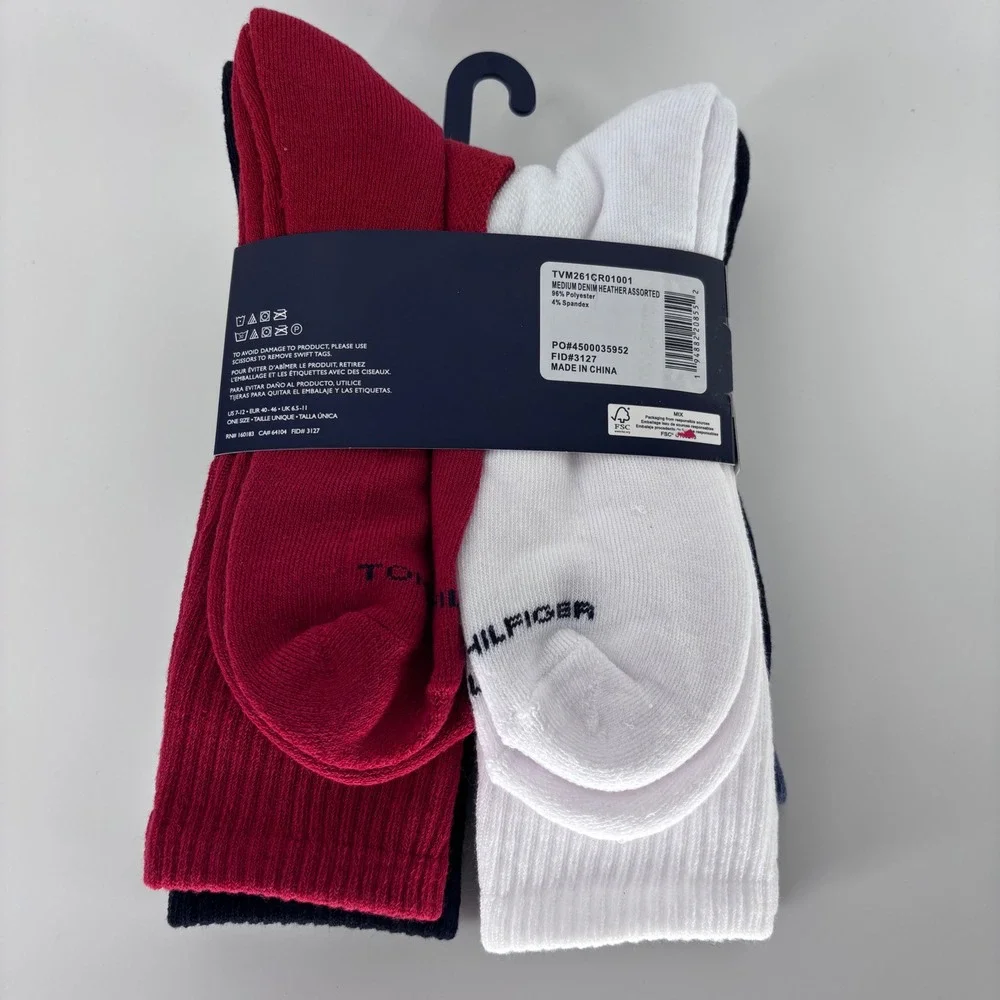 Tommy Hilfiger USA Cushion Crew Socks Mens One Size Assorted 5 Pair New NWT Logo